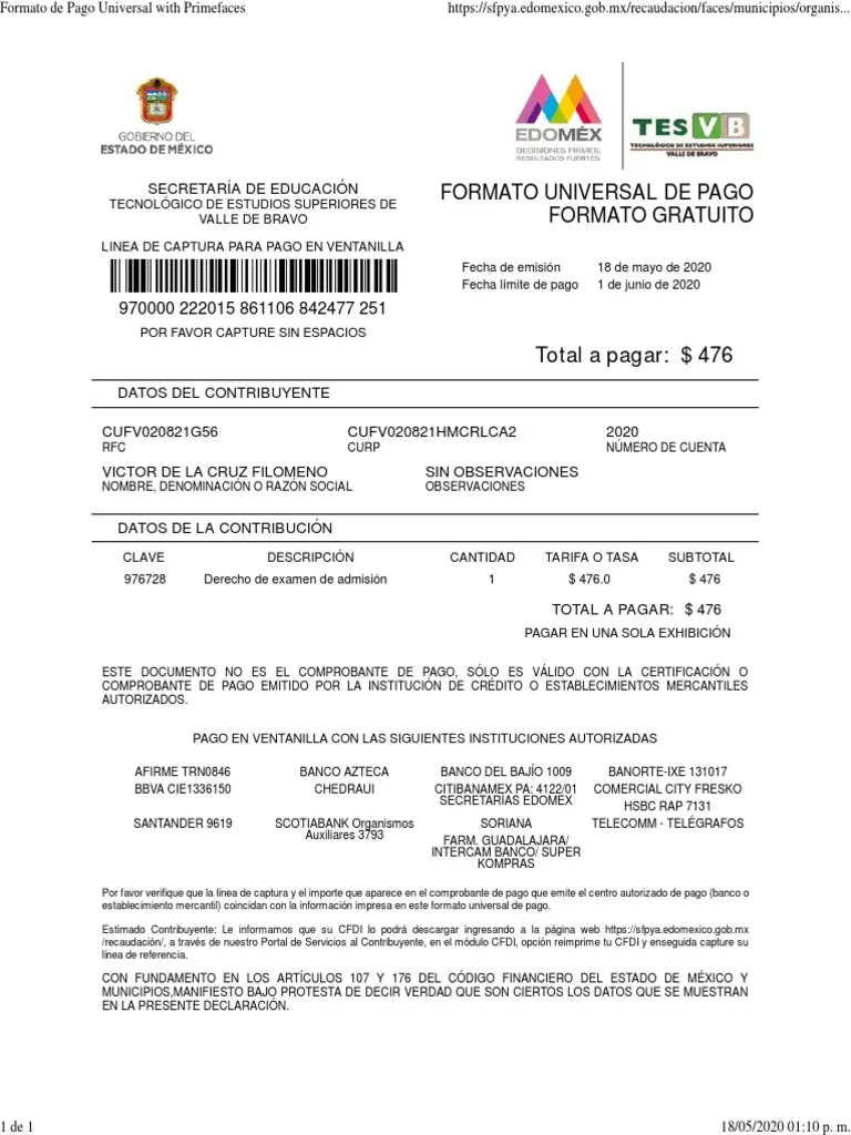 formato universal de pago edomex
